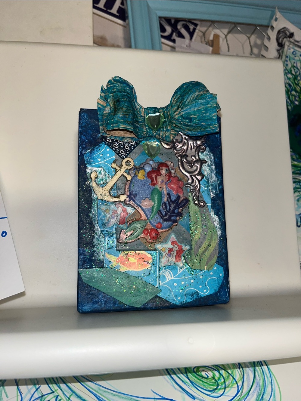 1of a kind new upcycled Handmade Mermaid ocean Mixed-Media treasure art card box
